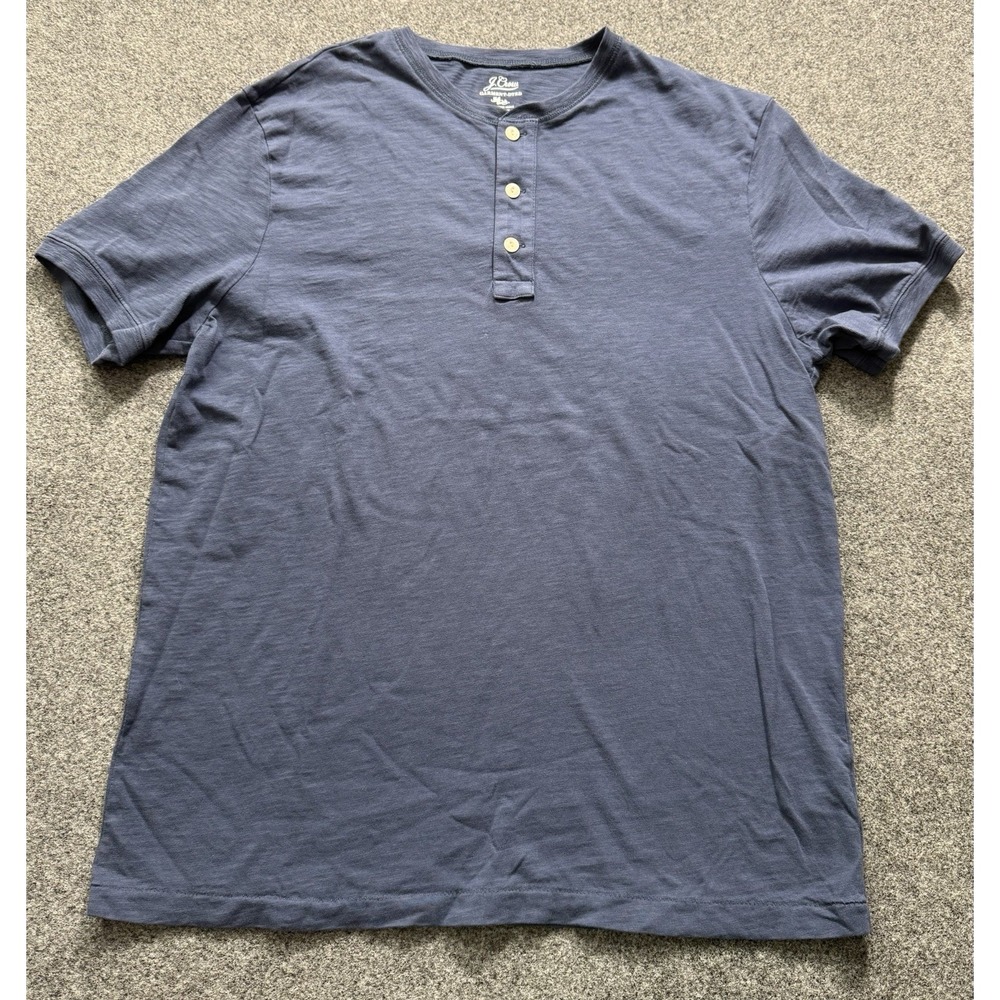 J Crew Shirt Mens Large Blue Henley Garment Dyed Long Sleeve Slub Cotton‎ Casual